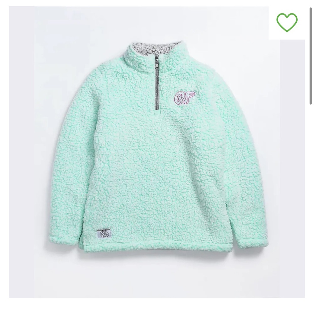 Odd Future Wobby Mint Green Quarter Zip Sherpa Jacket Sweater, Small